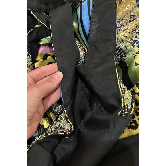 Cache Beaded Sequined Satin Gown Dress women's 4 Y2K Cut Out Peacock Gypsy - Picture 11 of 16